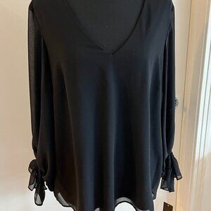 New with tags,  black v-neck blouse with sheer sleeves from MSK!